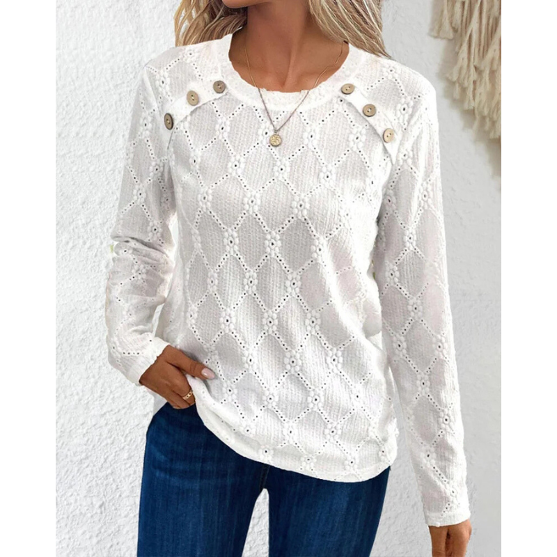 Mia - Buttoned Eyelet Top