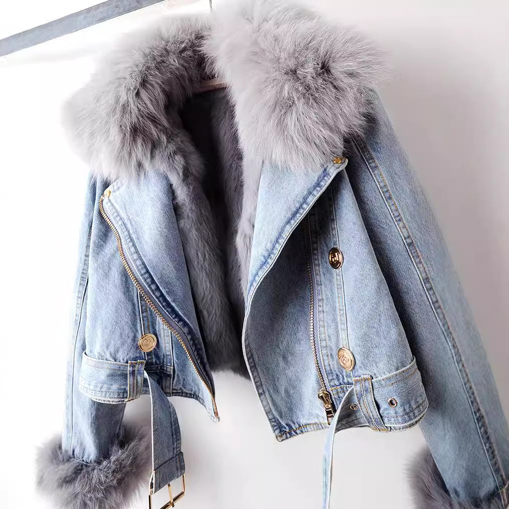 Madison - Luxe Lined Fox Fur Denim Coat