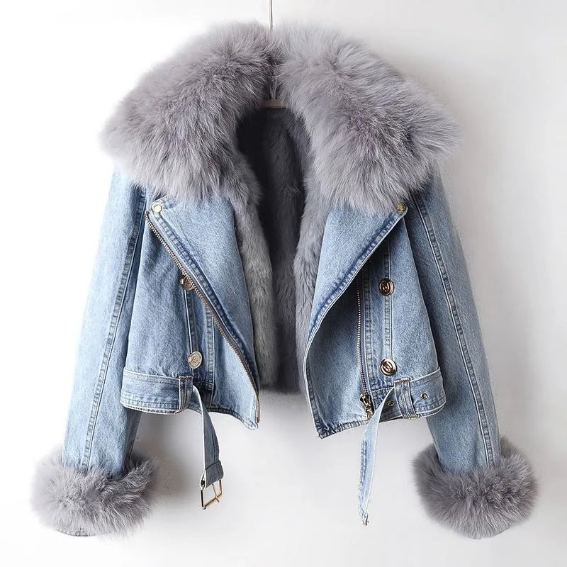 Madison - Luxe Lined Fox Fur Denim Coat