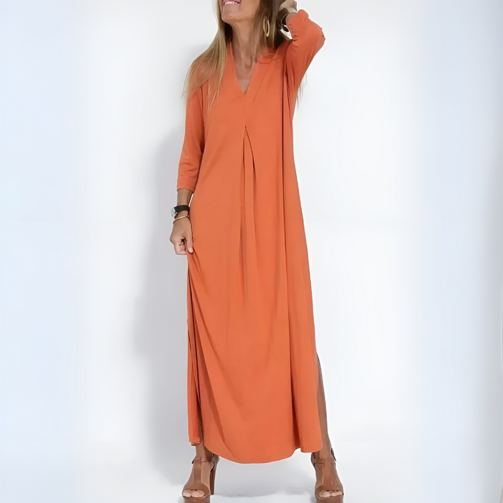 Penelope - Elegant V-Neck Long Dress